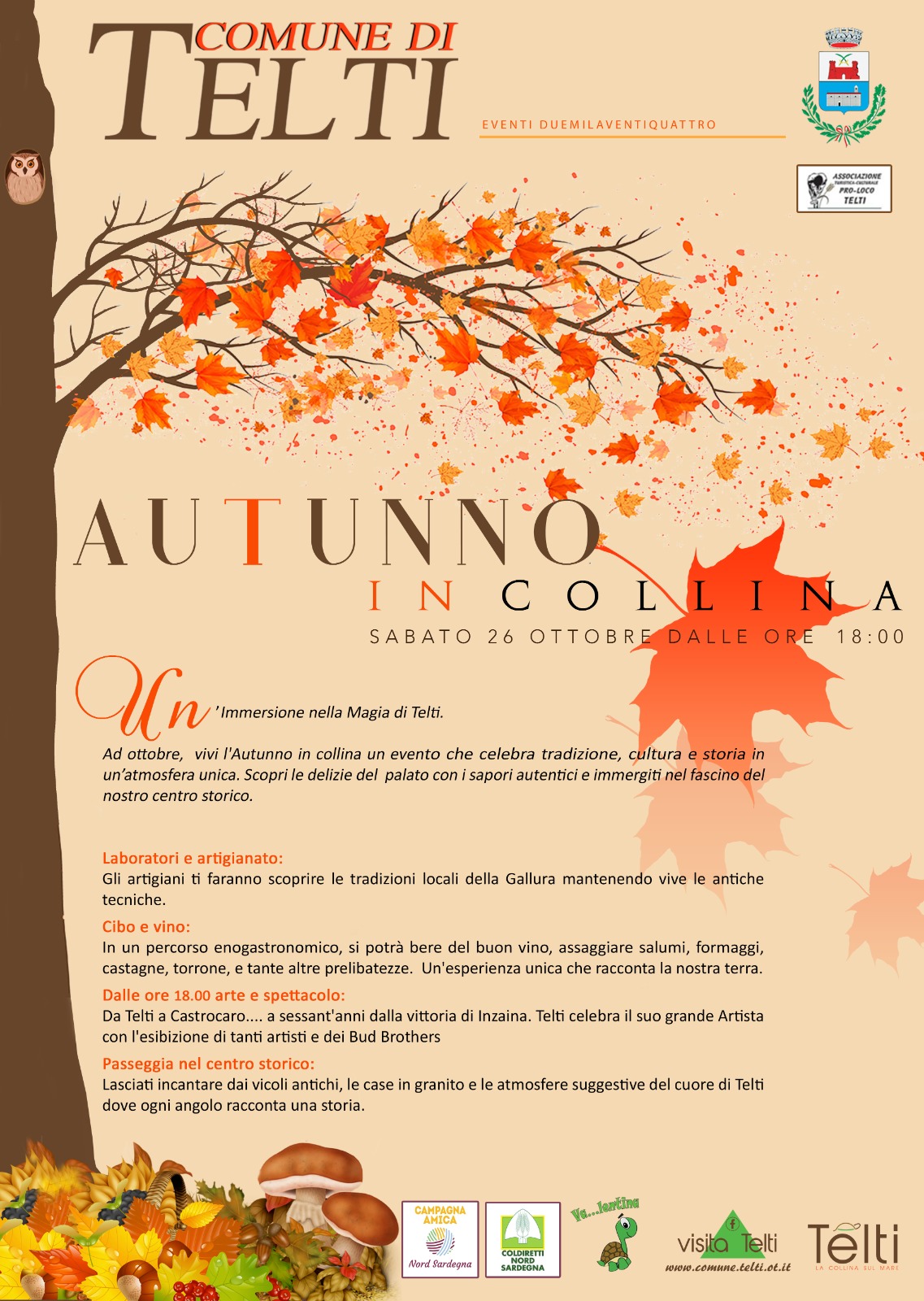 L’autunno in collina a Telti. Sabato 26 ottobre dalle ore 18,00